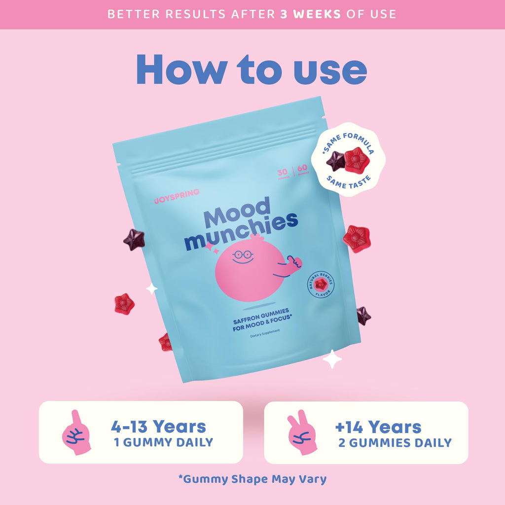 JoySpring Mood Munchies Saffron Gummies for Kids 4+ | Saffron Extract Supplement with GABA, Passion Flower & St Johns Wort | Sugar Free Vegan Brain Support & Kids Focus Gummies | Crafted in USA JoySpringBuy Supplements Australia