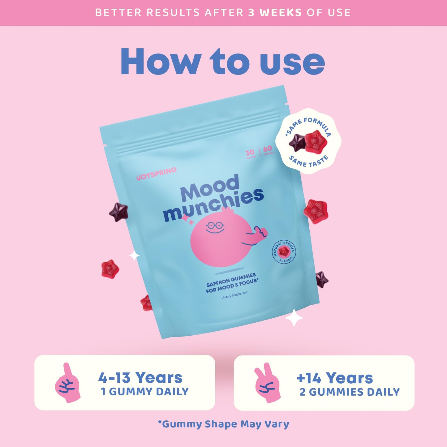 JoySpring Mood Munchies Saffron Gummies for Kids 4+ | Saffron Extract Supplement with GABA, Passion Flower & St Johns Wort | Sugar Free Vegan Brain Support & Kids Focus Gummies | Crafted in USA JoySpringBuy Supplements Australia