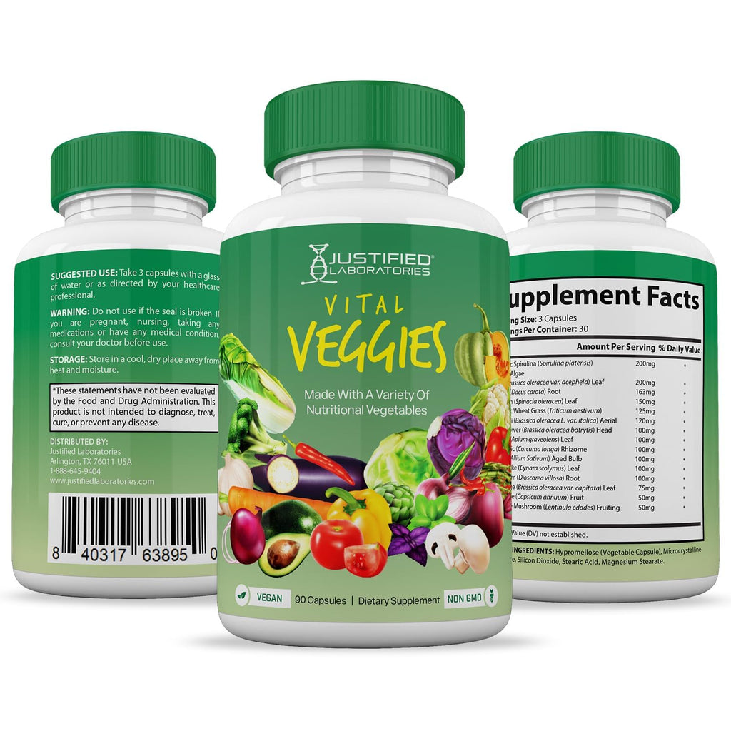 (10 Pack) Vital Fruits and Veggies Supplement Whole Food Red & Green Superfoods Non GMO Vegan Friendly 900 Veggie Capsules 10 Bottles Justified Laboratories buy supplements Au