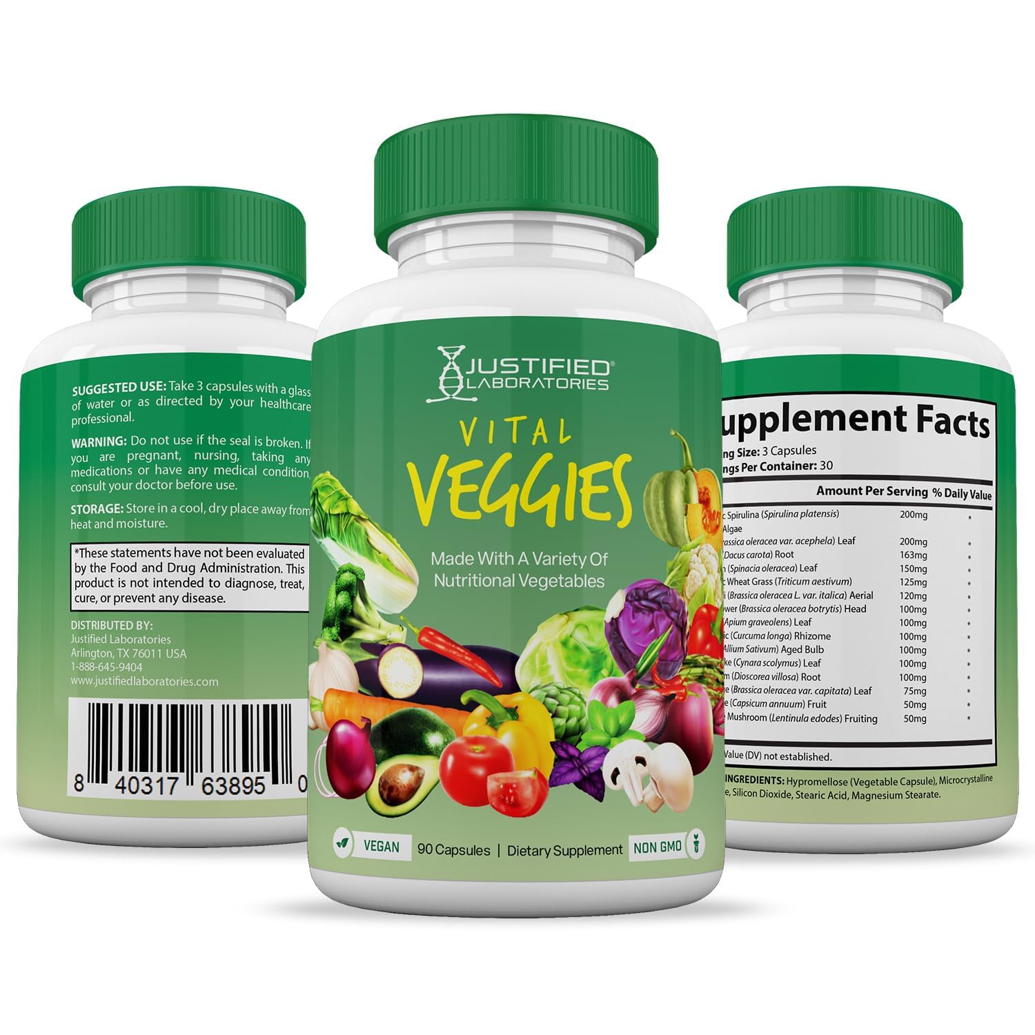 (10 Pack) Vital Fruits and Veggies Supplement Whole Food Red & Green Superfoods Non GMO Vegan Friendly 900 Veggie Capsules 10 Bottles Justified Laboratories buy supplements Au