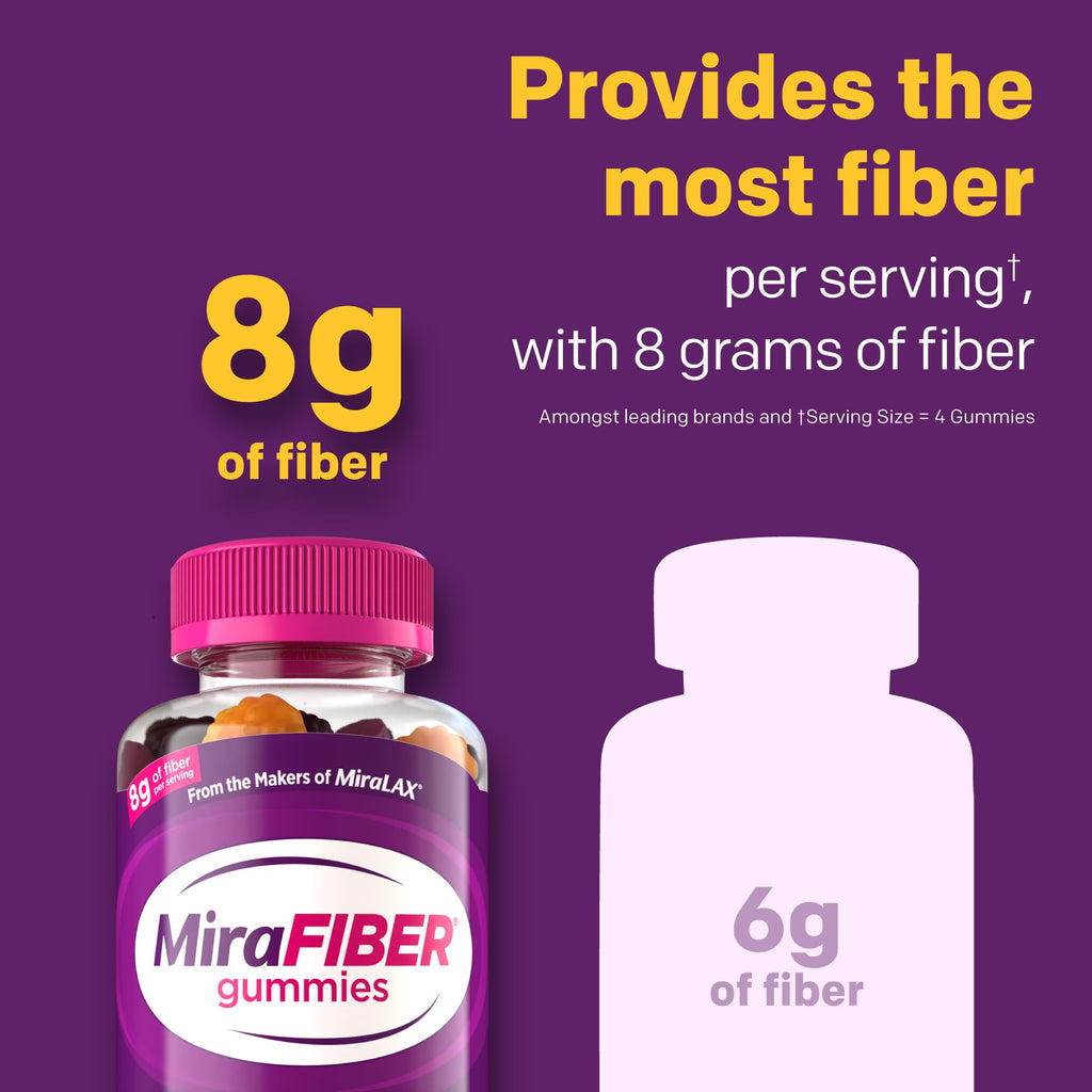 MiraFIBER Gummies from The Makers of MiraLAX, 8g of Daily Fiber Per Serving, Metabolism Support with B Vitamins, Gut Health for Men & Women