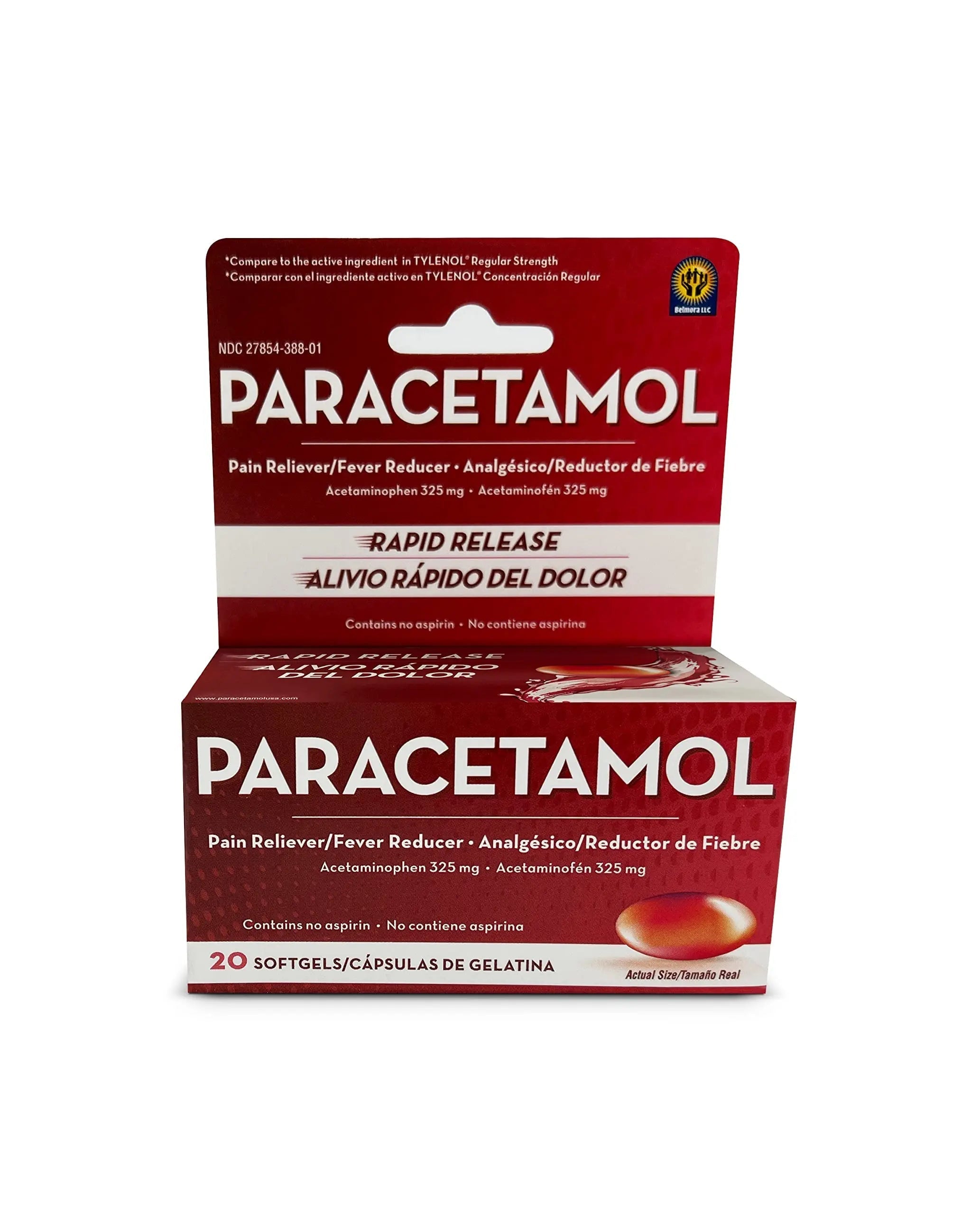 Belmora Paracetamol Acetaminophen 325mg 20 Softgels for Pain Relief, Liquid Filled Capsules for Rapid Release, Fever Reducer for Adults Extra Strength Belmora paracetamolBuy Supplements Australia