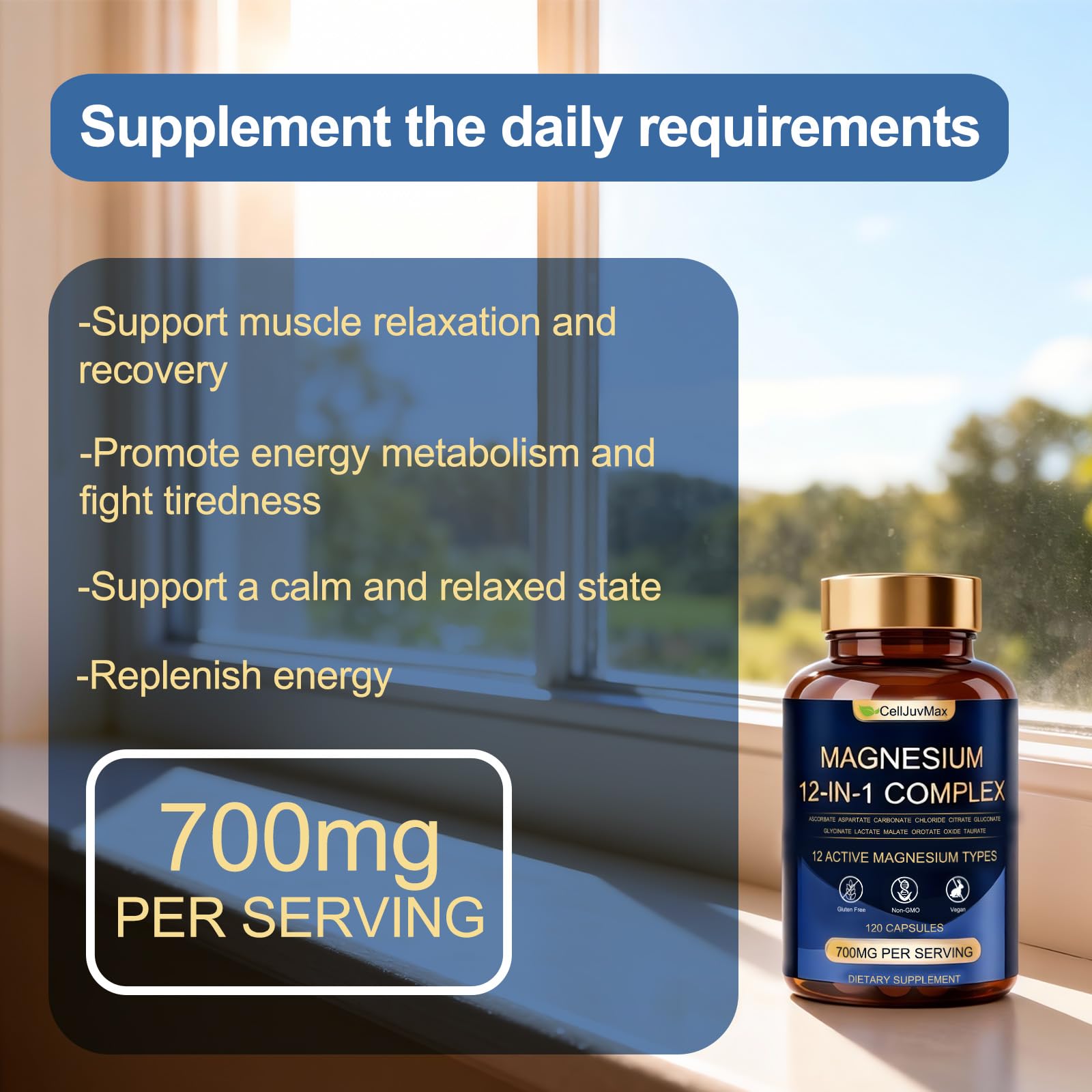 Magnesium 12-in-1 Complex 700mg, with Glycinate & Citrate, Vegan Supplement for Daily Wellness, 120 Capsules (1) WOJJ buy supplements Au