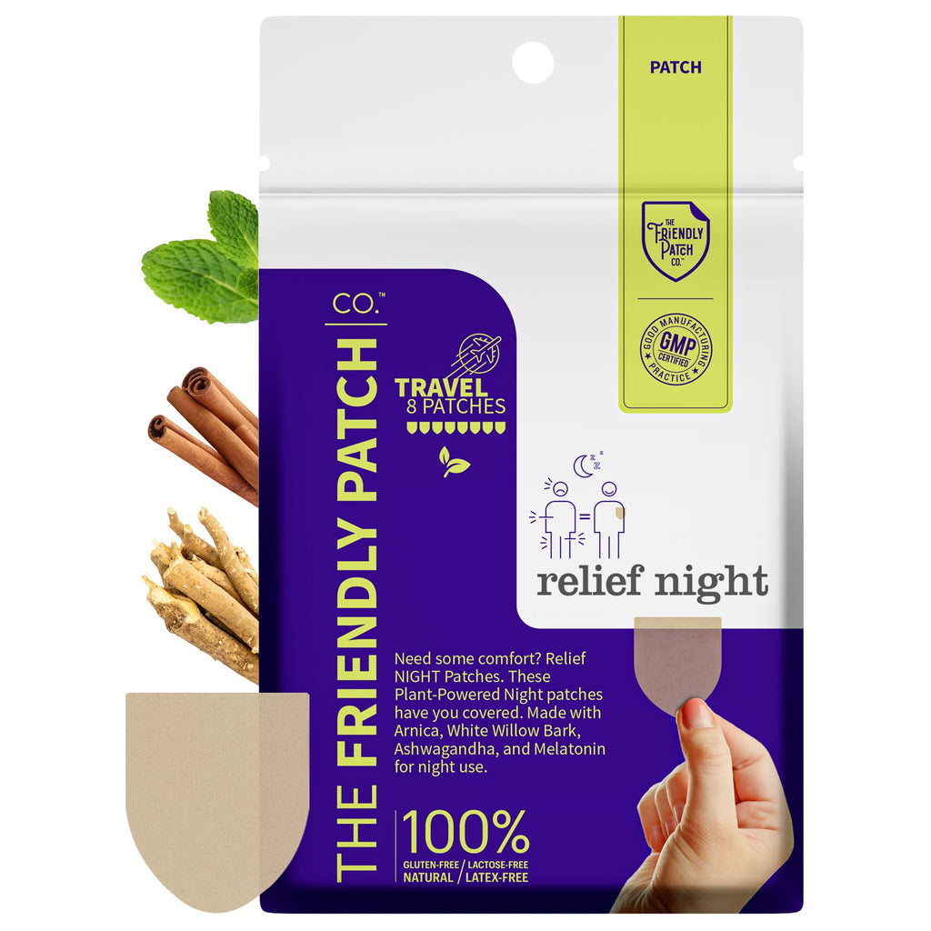 Relief Day & Night Patch Bundle - Arnica, White Willow Bark, Melatonin, Ashwagandha, Saffron & Peppermint for Soreness, Discomfort & Sleep Support for Women and Men - 16 Plant-Powered Patches The Friendly Patch CO.Buy Supplements Australia