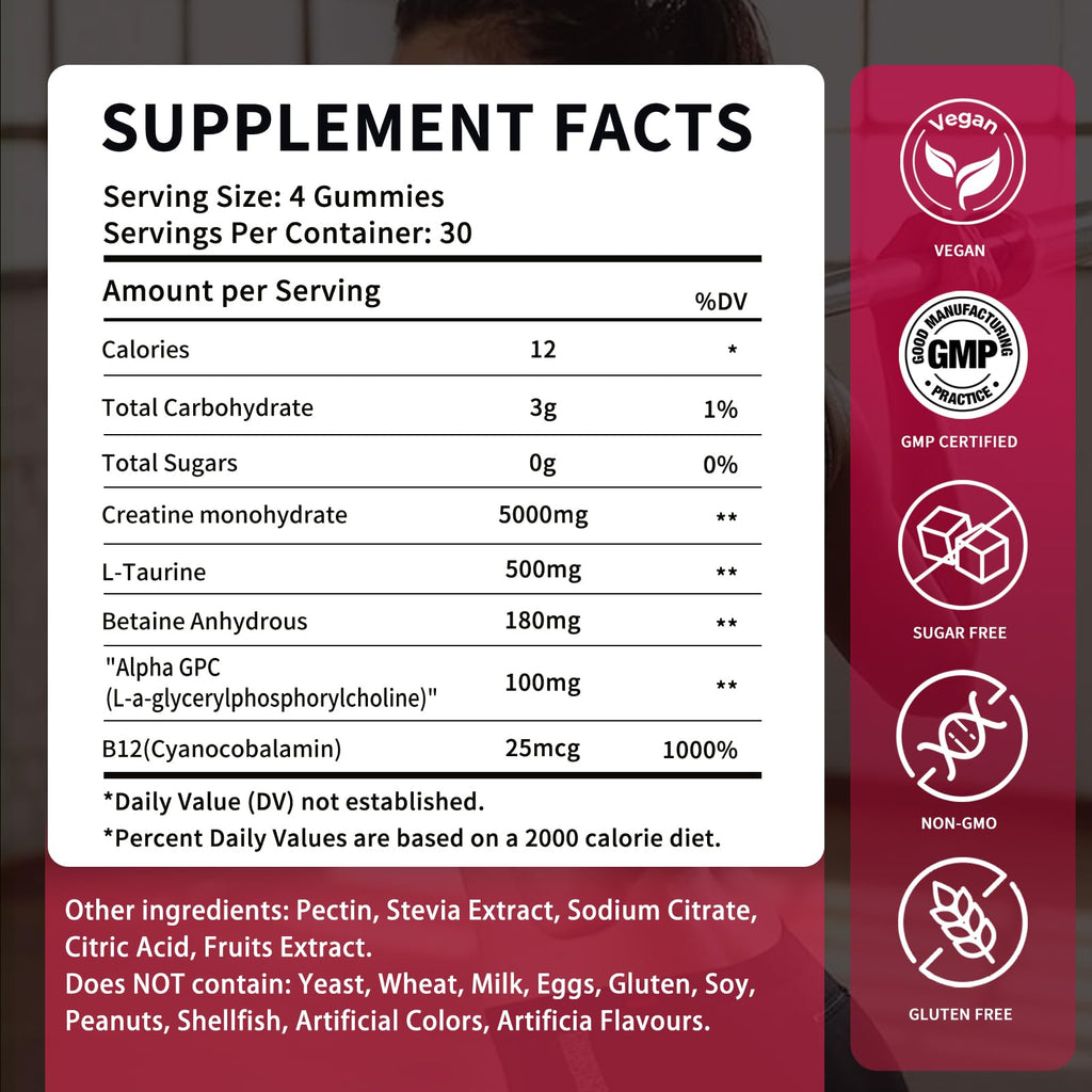 OUYIYUA Creatine Monohydrate Gummies 5000mg for Men & Women - Sugar Free Pre-Workout Supplement, Chewables for Muscle Strength, Muscle Builder, Energy Boost,