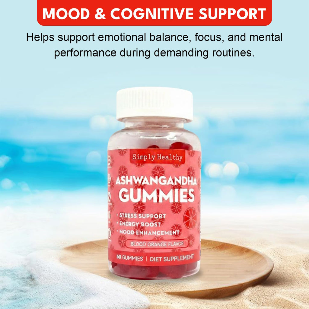 Simply Healthy Premium Ashwagandha Gummies, Stress Support with Blood Orange Flavor, Vegan, Easy to Chew, Daily Aid, Energy Booster, Mood Enhancer, for Both Men and Women, 60 Gummies Simply Healthy buy supplements Au