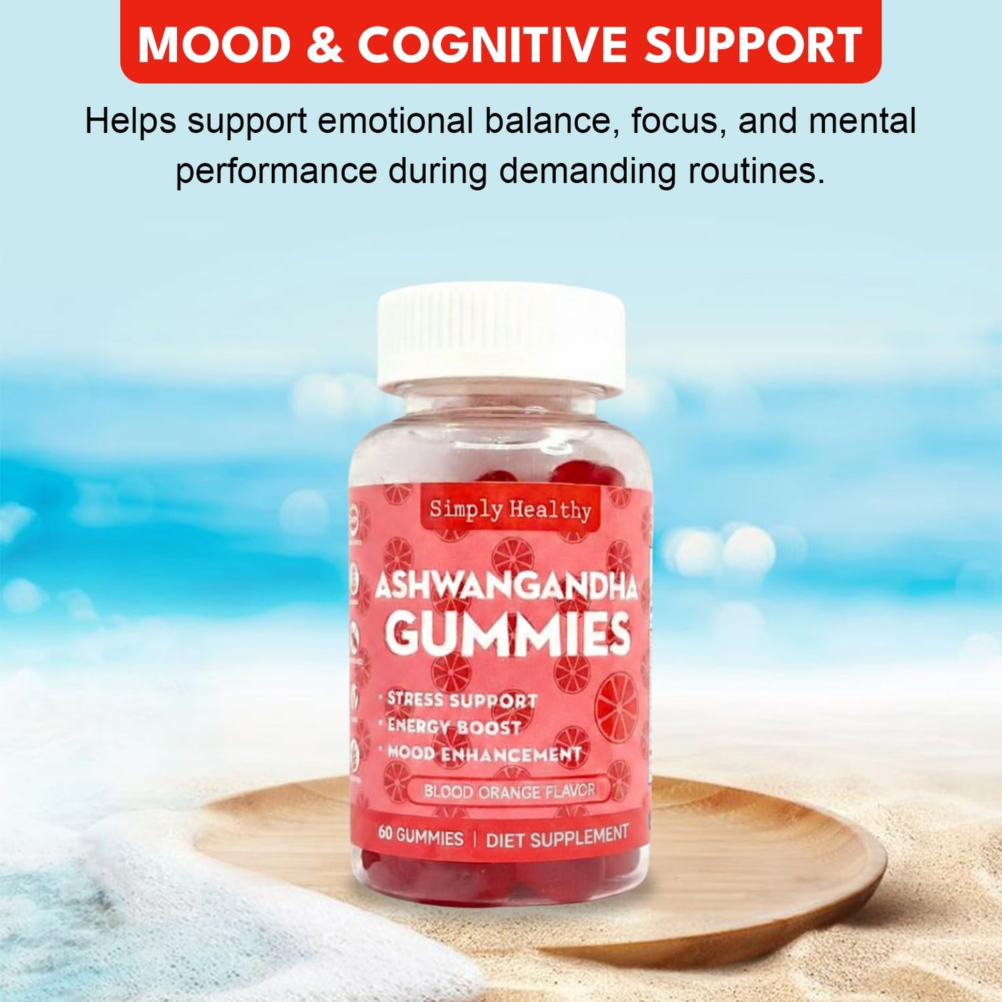 Simply Healthy Premium Ashwagandha Gummies, Stress Support with Blood Orange Flavor, Vegan, Easy to Chew, Daily Aid, Energy Booster, Mood Enhancer, for Both Men and Women, 60 Gummies Simply Healthy buy supplements Au