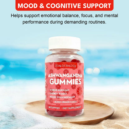 Simply Healthy Premium Ashwagandha Gummies, Stress Support with Blood Orange Flavor, Vegan, Easy to Chew, Daily Aid, Energy Booster, Mood Enhancer, for Both Men and Women, 60 Gummies Simply Healthy buy supplements Au