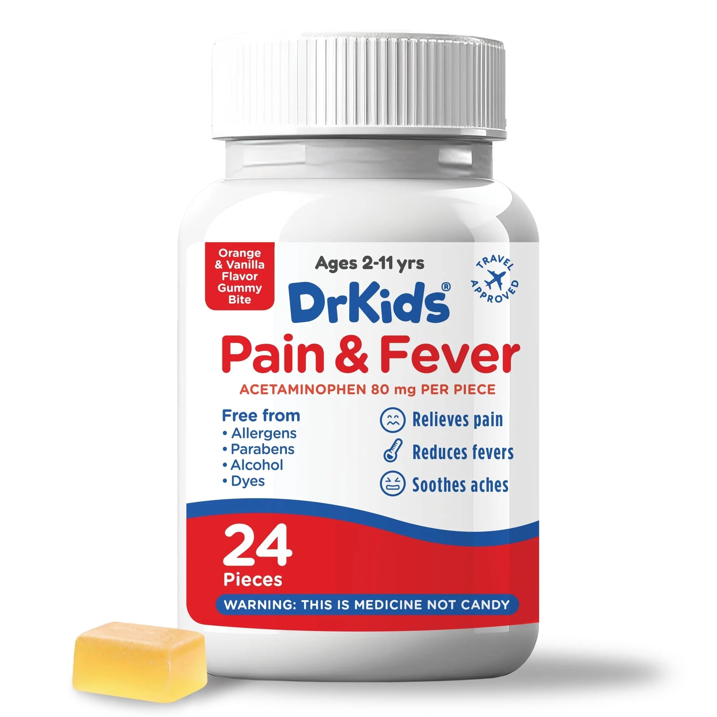 Dr. Kids Children’s Pain and Fever Gummy Bite - Chewable Acetaminophen for Kids Ages 2-11, Pre-Measured Soft Chews for Headache, Sore Throat, Cold and Flu, Orange Vanilla Flavor, 24 Count Dr. KidsBuy Supplements Australia