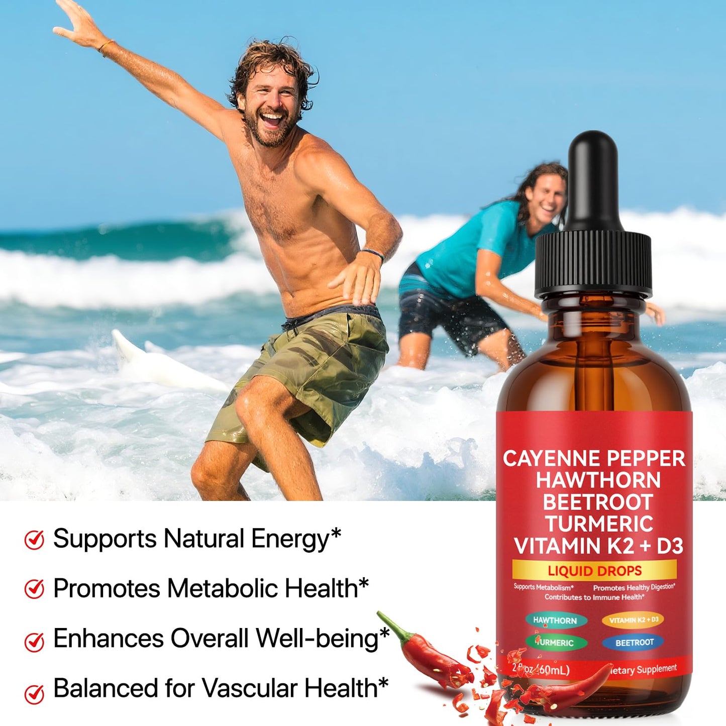 Cayenne Pepper Drops, Cayenne Pepper Extract with Herbal Blend - Includes Hawthorn, Beet Root & Turmeric (1Pack) WHLH & WELL-BEING buy supplements Au
