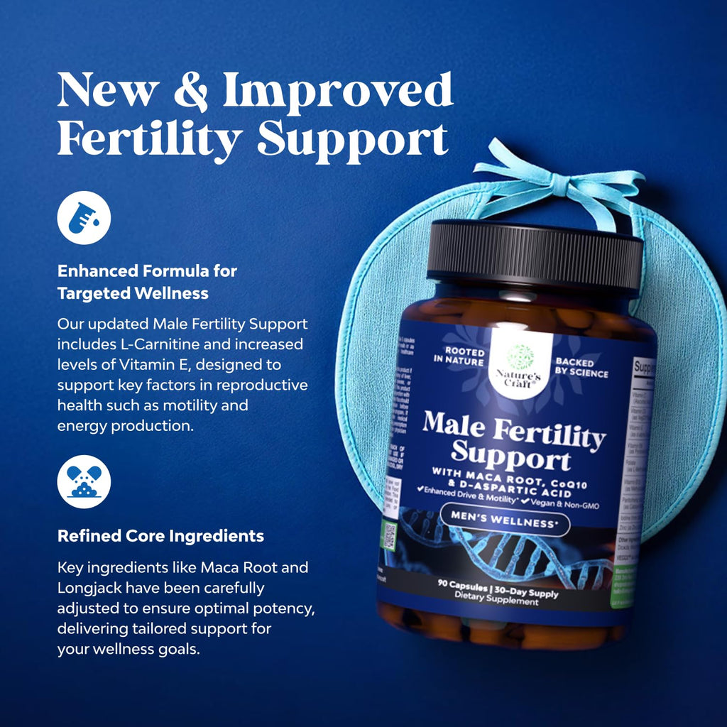 Pre Conception Male Fertility Supplement - Semen Volume Booster with CoQ10, Maca Root, Methyl Folate & D-Aspartic Acid - Mens Fertility Supplement for Sperm Motility - Conception for Him - 90 Count Natures CraftBuy Supplements Australia