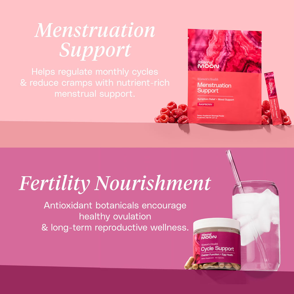 Mineral Moon Hormonal Support Bundle - Menstrual Supplement + Cycle Support - Aid Ovulation, Hormonal Balance & PMS Support - Reduce Period Cramps & Fatigue - Antioxidant Ovarian Support Vitamins Mineral Moon buy supplements Au