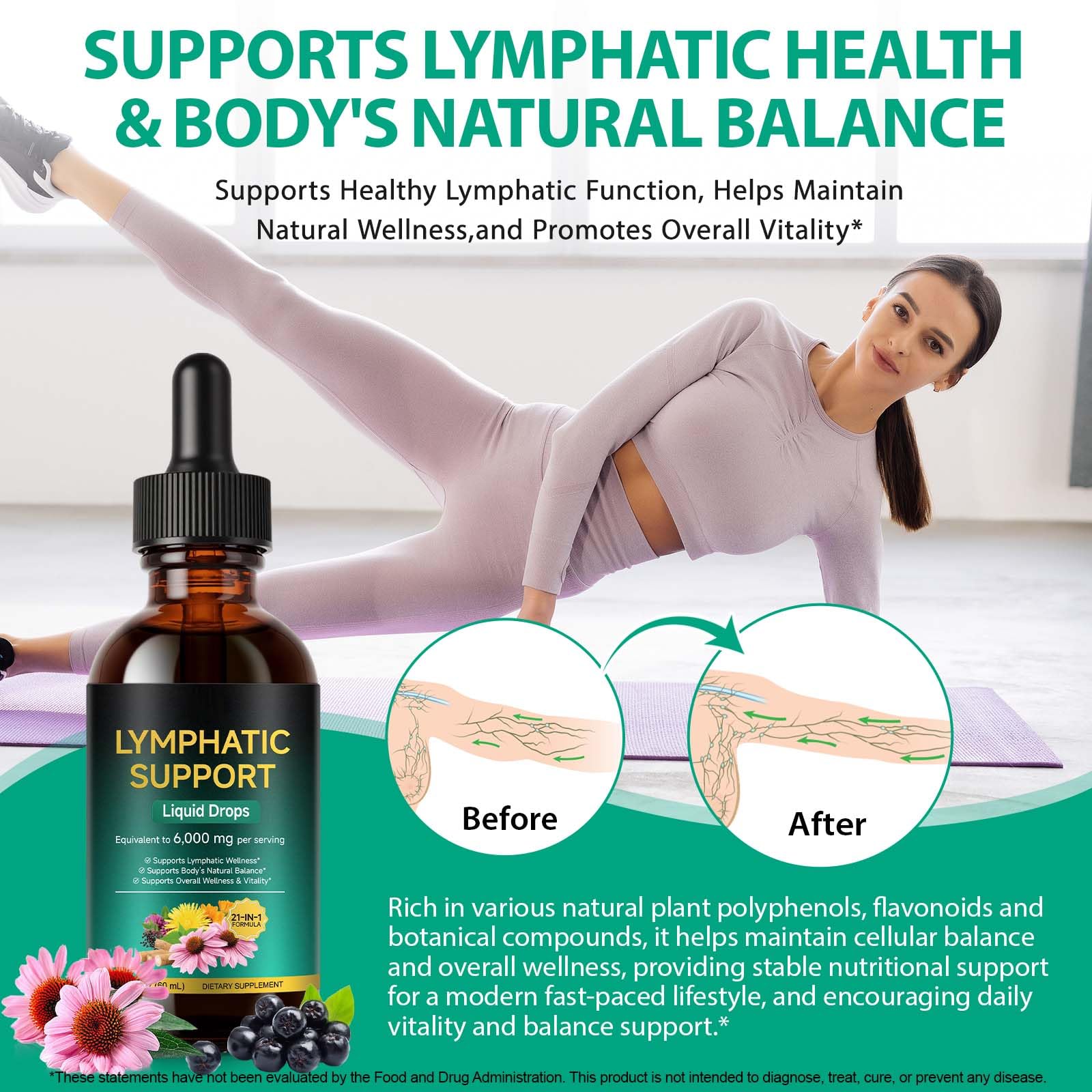 Lymphatic Drainage Drops 21-in-1 | 6000mg Herbal Blend | Lymph System Support Supplement | with Echinacea, Dandelion, Burdock, Calendula, Turmeric & More | for Women & Men | 60ml AEBEFBAW buy supplements Au