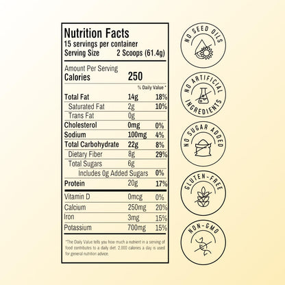 FlavCity Vegan Almond Protein Shake Powder, Vanilla Cream + Reishi & Cordyceps Mushrooms - Focus, Skin, Hair & Joint Support - Organic Fruit All in One Smoothie On-the-Go, 20 Servings