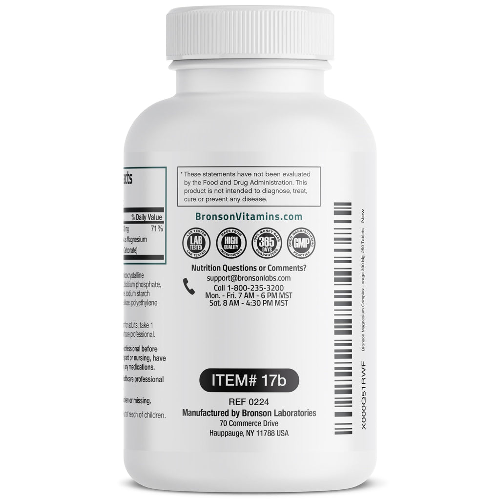 Bronson Triple Magnesium Complex Maximum Coverage 300mg - Non-GMO Formula, 250 Tablets Bronson buy supplements Au