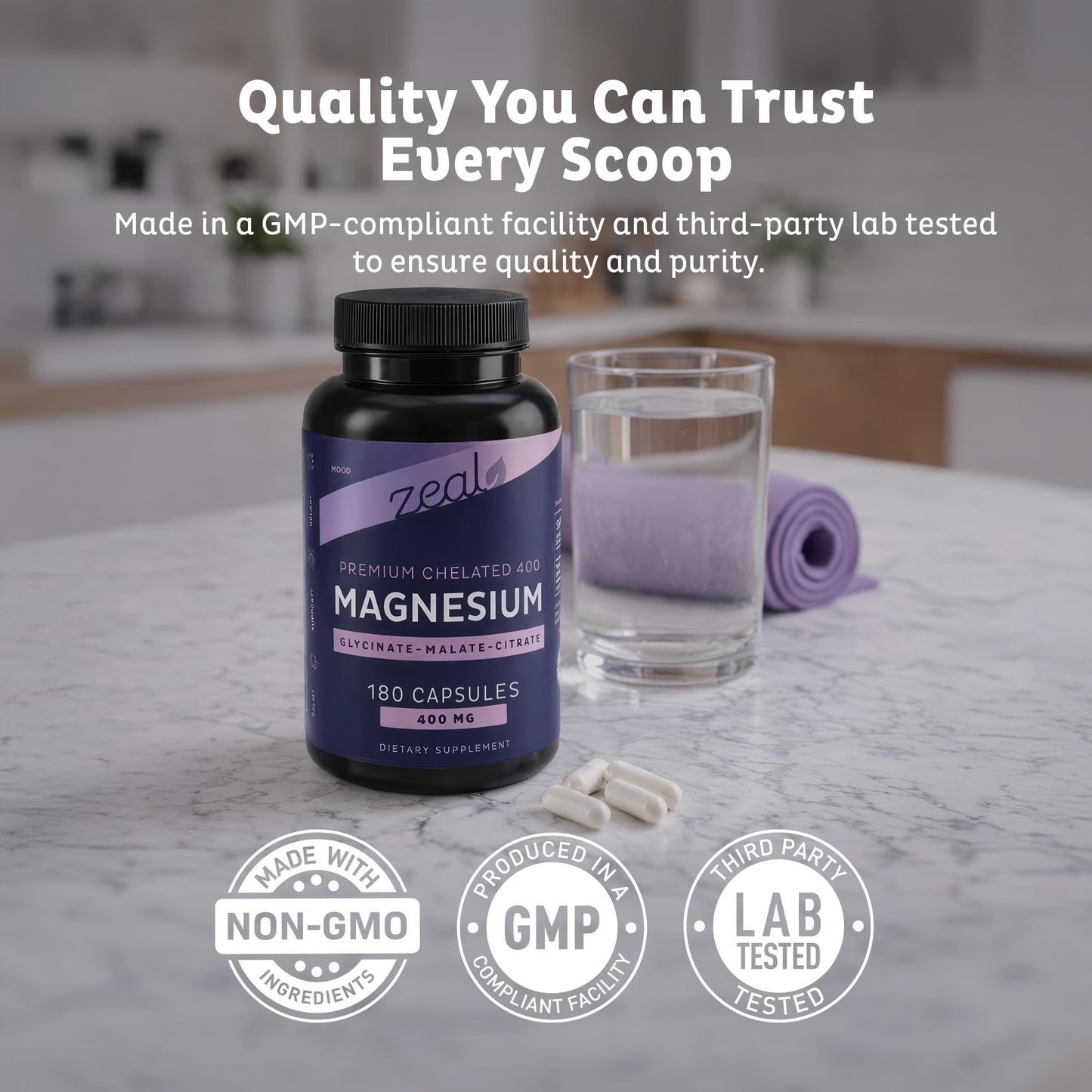 Zeal Naturals Triple Magnesium Complex Supplement - Glycinate, Malate, Citrate | 400mg, 180 Capsules | High Absorption Chelated Magnesium for Sleep, Mood, Muscle Recovery, Relaxation Zeal Naturals buy supplements Au