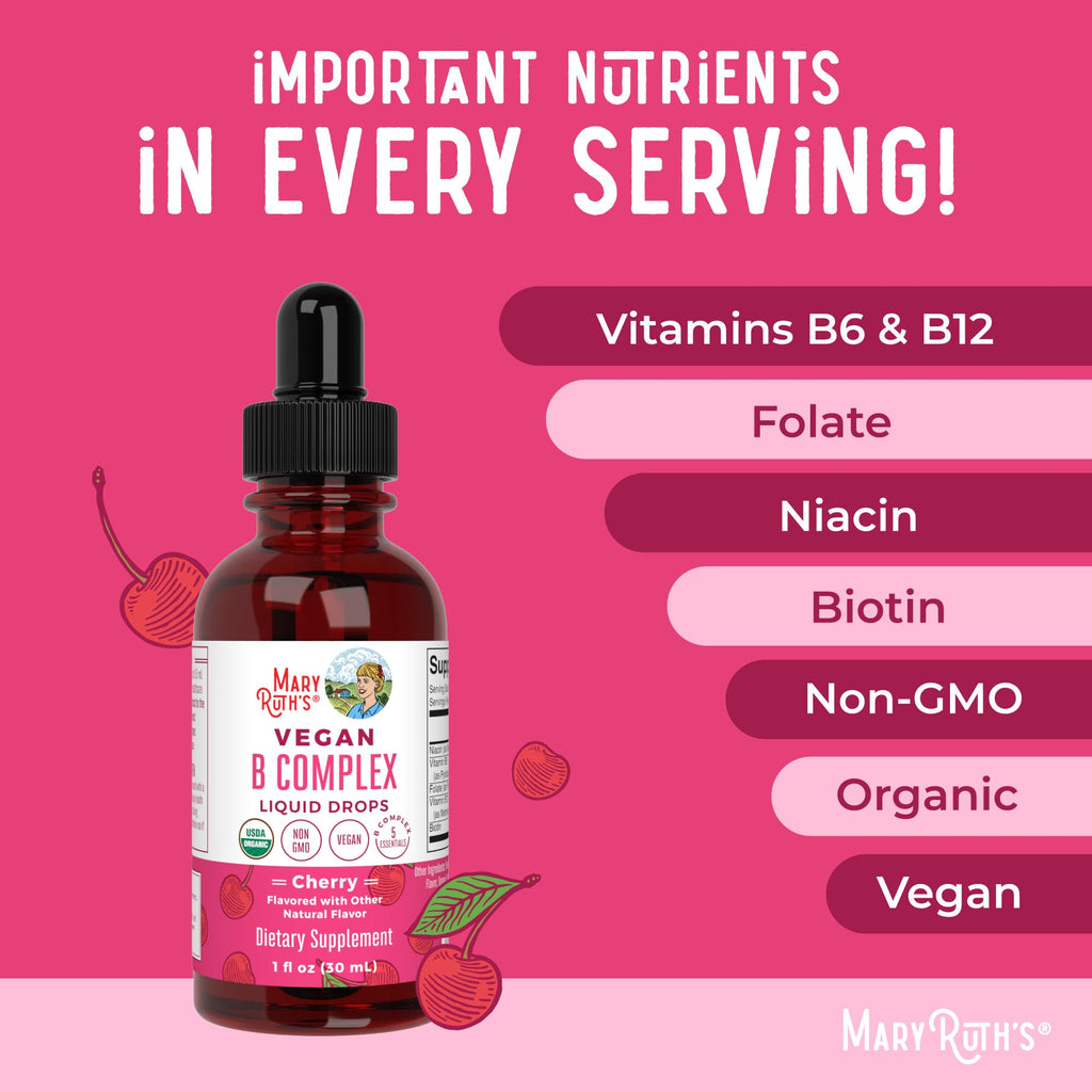 MaryRuth Organics Vitamin B Complex | B Vitamins Complex | Biotin | Vitamin B12 | Niacin | Folate | Metabolic Support Supplement | Vegan | USDA Organic
