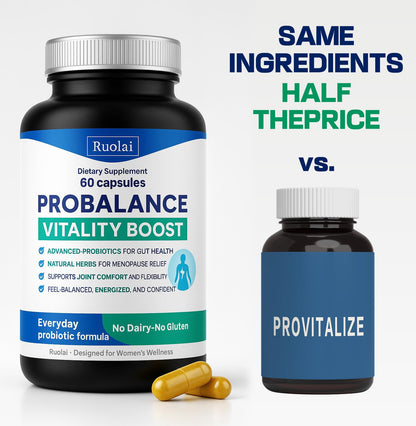 Ruolai ProBalance Probiotics for Women 68B CFU – Menopause, Bloat & Belly Support – Turmeric & Moringa