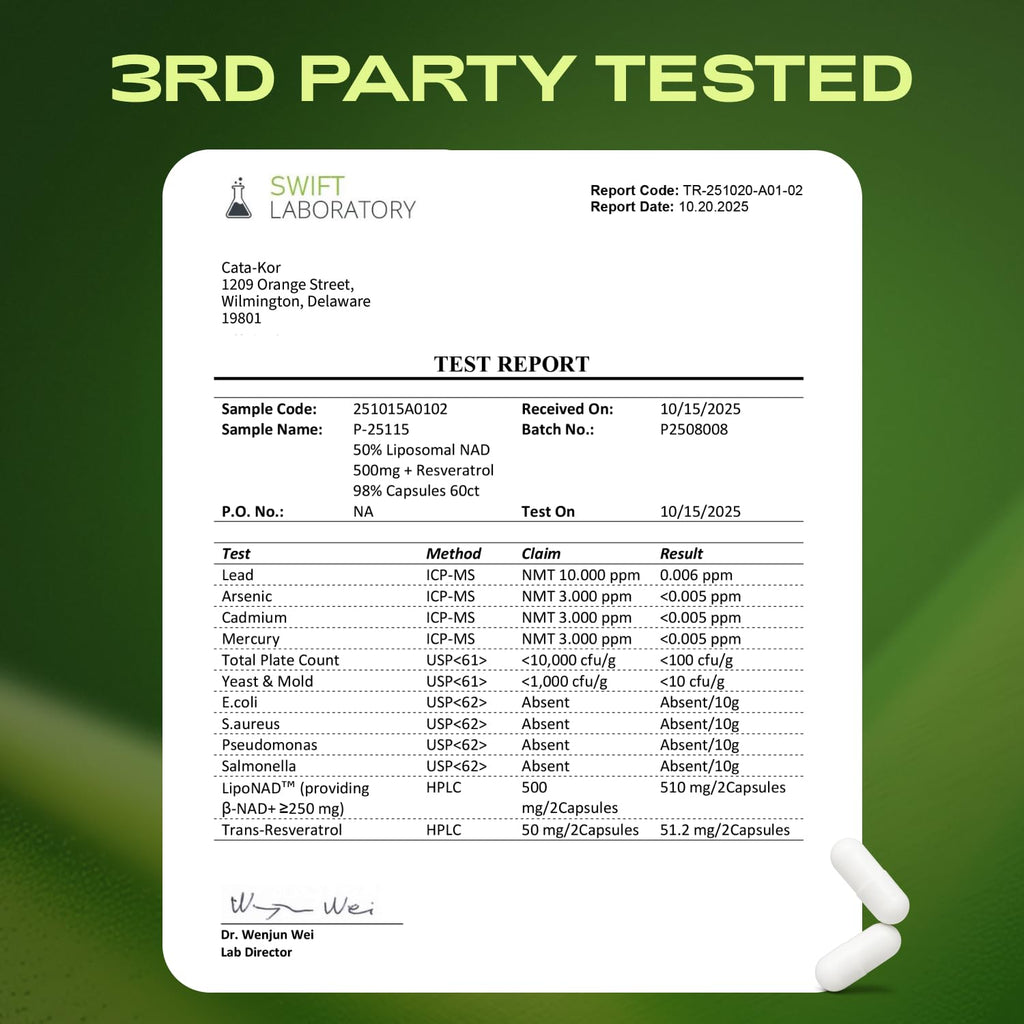 Cata-Kor Liposomal NAD Resveratrol Supplement – NMN Supplement Alternative – Third-Party Tested – Advanced NAD Supplement