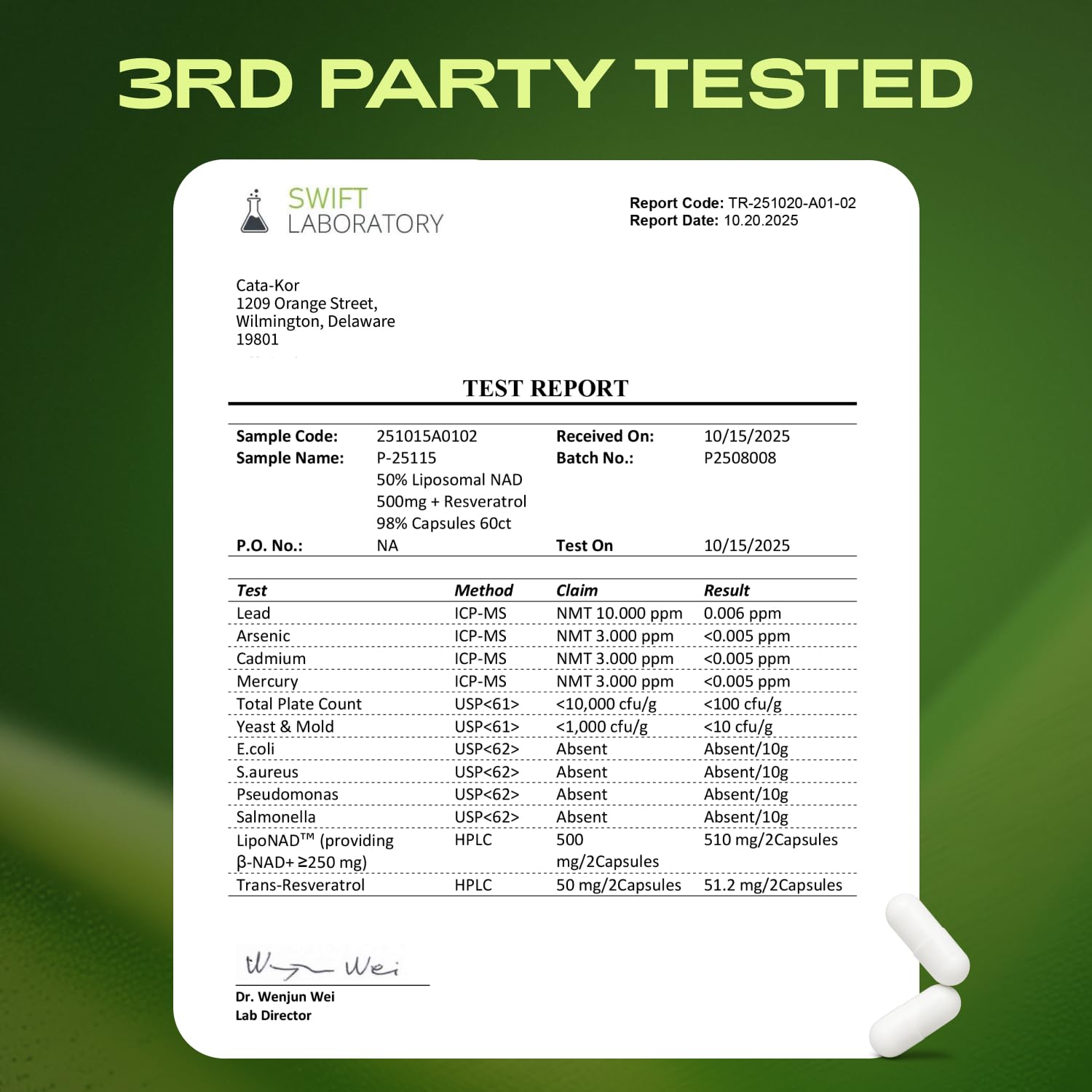 Cata-Kor Liposomal NAD Resveratrol Supplement – NMN Supplement Alternative – Third-Party Tested – Advanced NAD Supplement