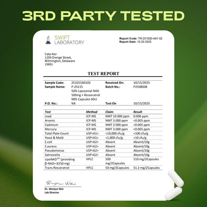 Cata-Kor Liposomal NAD Resveratrol Supplement – NMN Supplement Alternative – Third-Party Tested – Advanced NAD Supplement