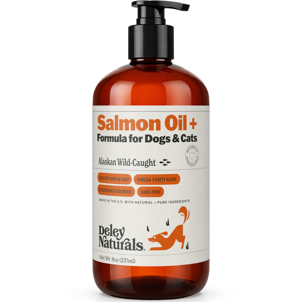 Deley Naturals Wild Alaskan Salmon Oil for Dogs & Cats - New and Improved Salmon Oil Plus Formula - Fish Oil for Dogs with Omega 3, DHA and EPA - Omega 3 for Healthy Skin and Coat - 8oz Made in USA Deley NaturalsBuy Supplements Australia
