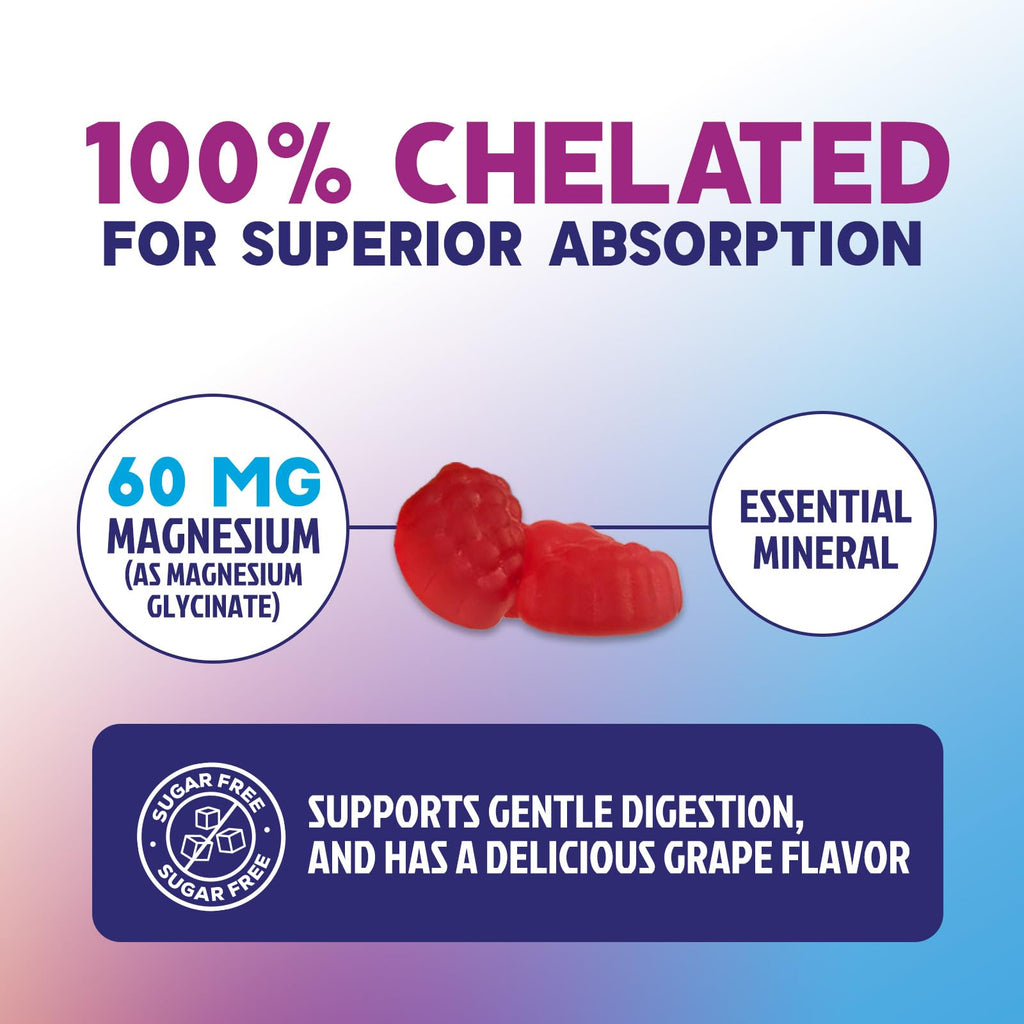 Magnesium Glycinate Gummies - Sugar Free - 100% Chelated Magnesium Gummy Supplement for Max Absorption - for Sleep Support & Heart, Muscle & Bone Health - Gentle on Stomach, Grape Flavor - 60 Gummies Nature's PeakBuy Supplements Australia