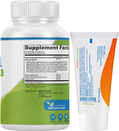 Naticura Bundle - Hem-Control Vegan Digestive Support Supplement (180 Count) and Alleviate Natural Hemorrhoid Relief Cream for Burning, Itching and Swelling (1.7 oz) Plus 2 Travel-Size Tubes NaticuraBuy Supplements Australia