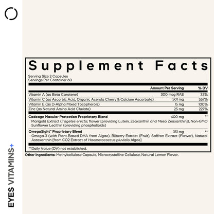 Codeage Eyes Vitamins - AREDS 2 Based Formula Supplement - 2-Month Supply - Vitamins A, C, E, Zinc, Lutein, Astaxanthin, Zeaxanthin, Eyebright, Marigold, Bilberry, Saffron, Omega-3-120 Capsules CodeageBuy Supplements Australia