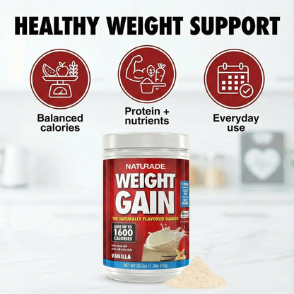 Naturade Weight Gain Nutrition Drink Mix for Healthy Weight Support, Balanced Calories with Protein, Vitamins & Minerals, Vanilla - 20.3 oz