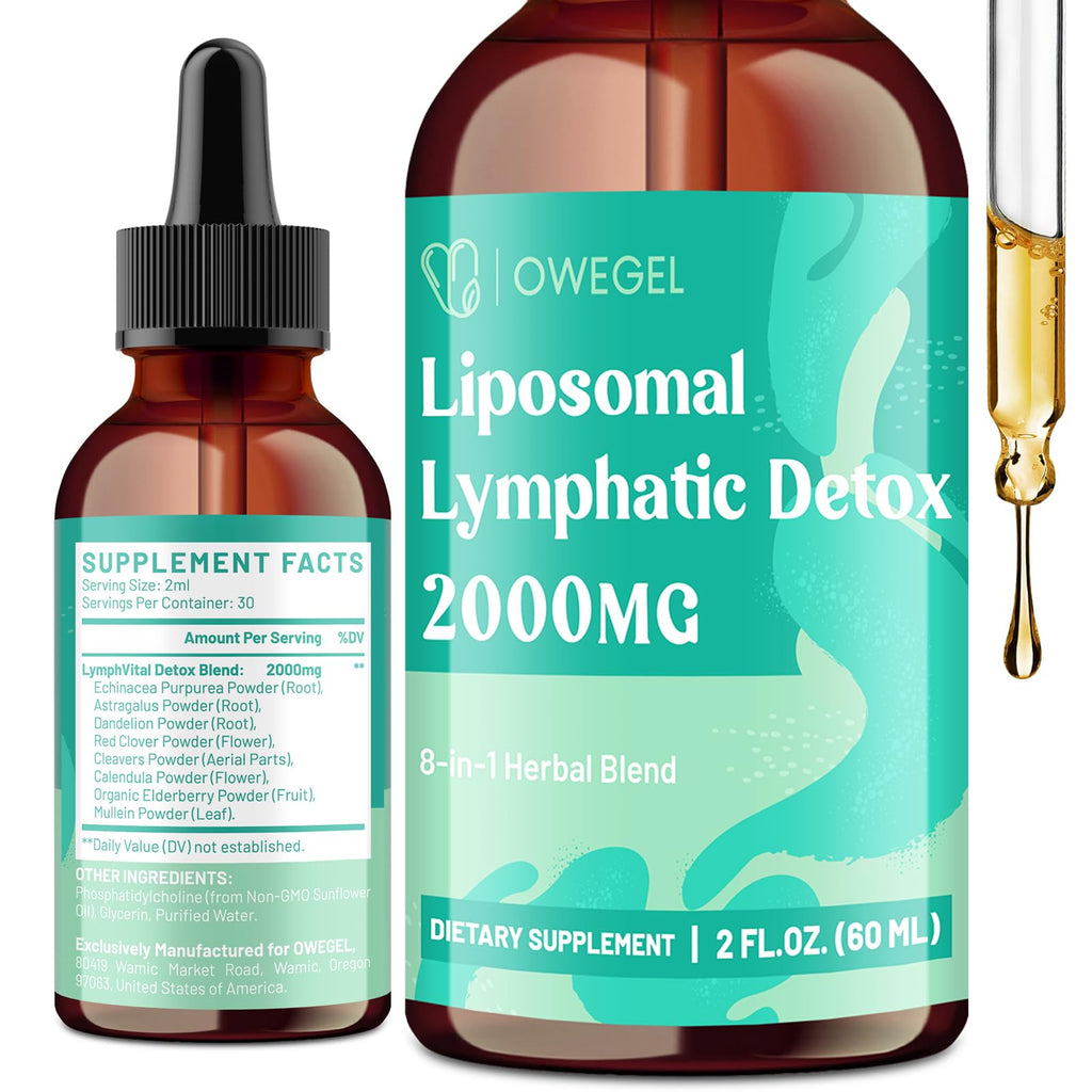 owegel Liposomal Lymphatic Drainage Drops 2000mg – Immune & Lymph System Support – Lymphatic Detox and Cleanse with Echinacea, Red Clover, Dandelion & Cleavers – Sugar-Free, Alcohol-Free – 2 FL OZ owegel buy supplements Au