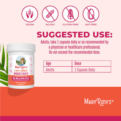 MARYRUTH'S 3-in-1 Daily Health Probiotics for Women | Hormone Support & Gut Health Supplement for Women | Women’s Probiotic
