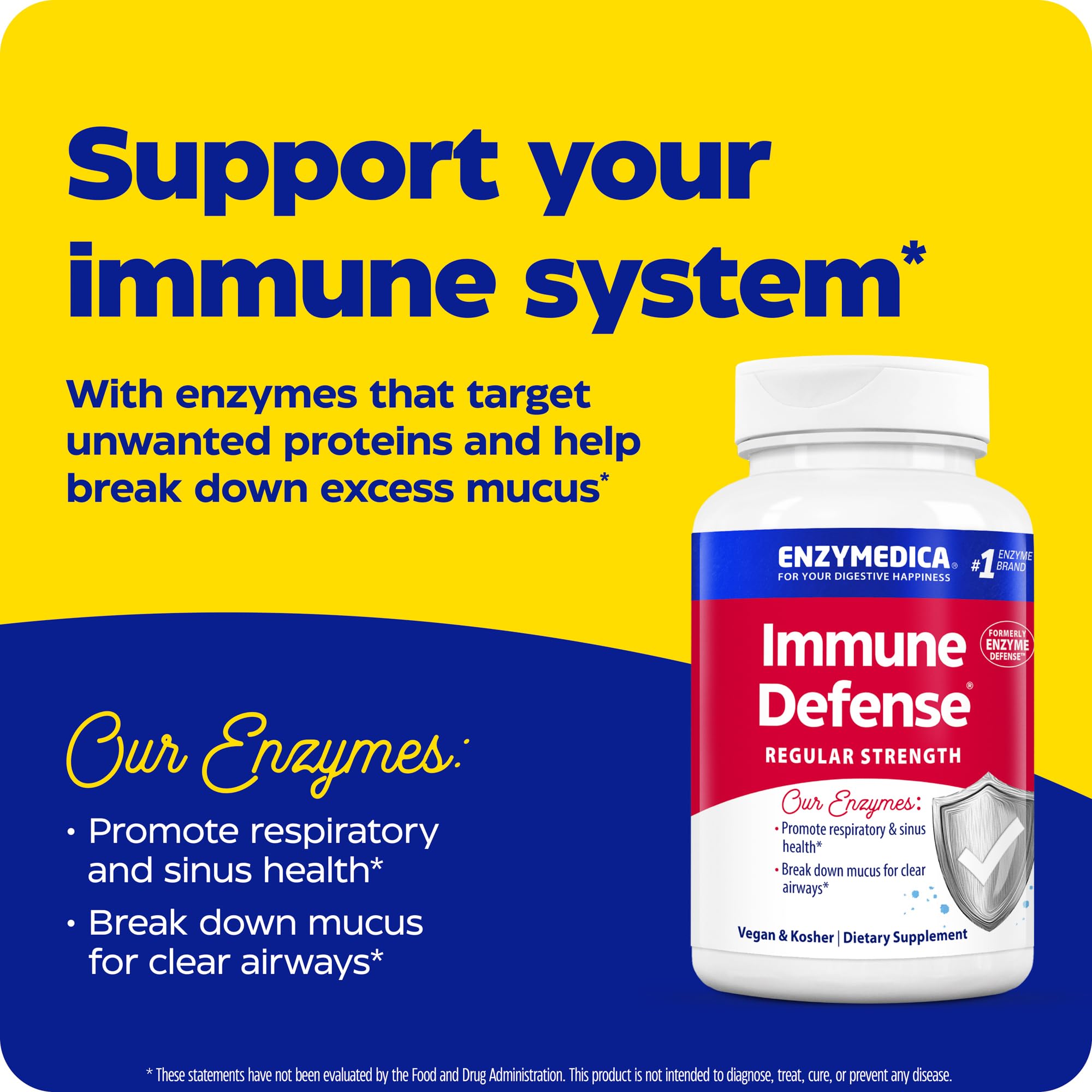 Enzymedica Immune Defense Regular Strength Caps - Proteolytic Enzyme Supplement for Men & Women, Immune Health Support Supplement with Protease, Catalase, Serrapeptase & Mucolase, Vegan - 180 Capsules Enzymedica buy supplements Au