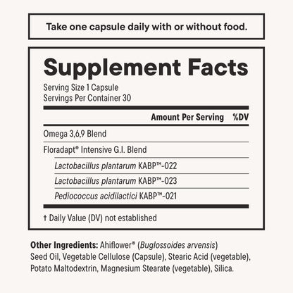 Daily Nouri Digestive Support Probiotics for Women & Men | Bloating & Gas Relief | 3 Clinically Studied Strains + Omega | 30-Day Supply
