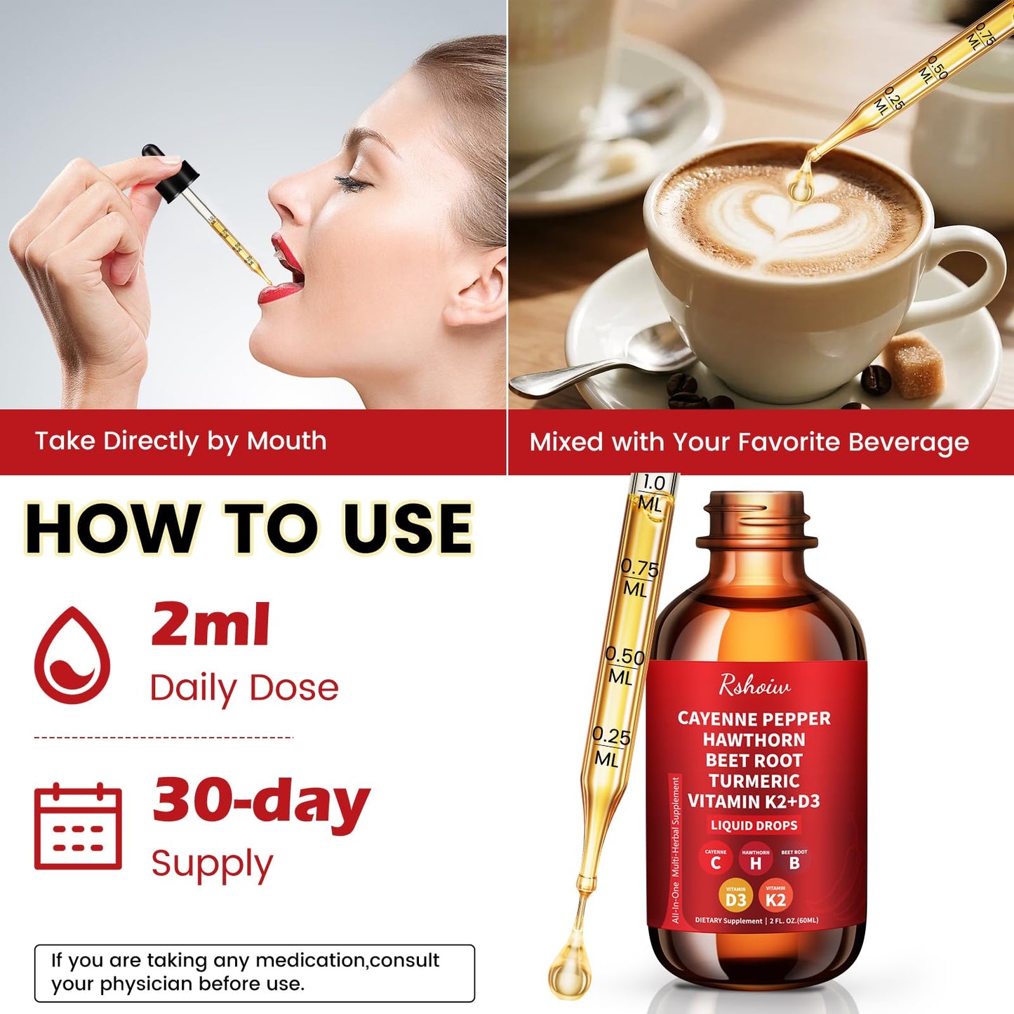 Cayenne Pepper Drops Supplement Liquid with Hawthorn Berry, Vitamin D3 K2, Turmeric Curcumin, Beet Root, Ceylon Cinnamon Vegan- Friendly - 60ml Rshoiw buy supplements Au