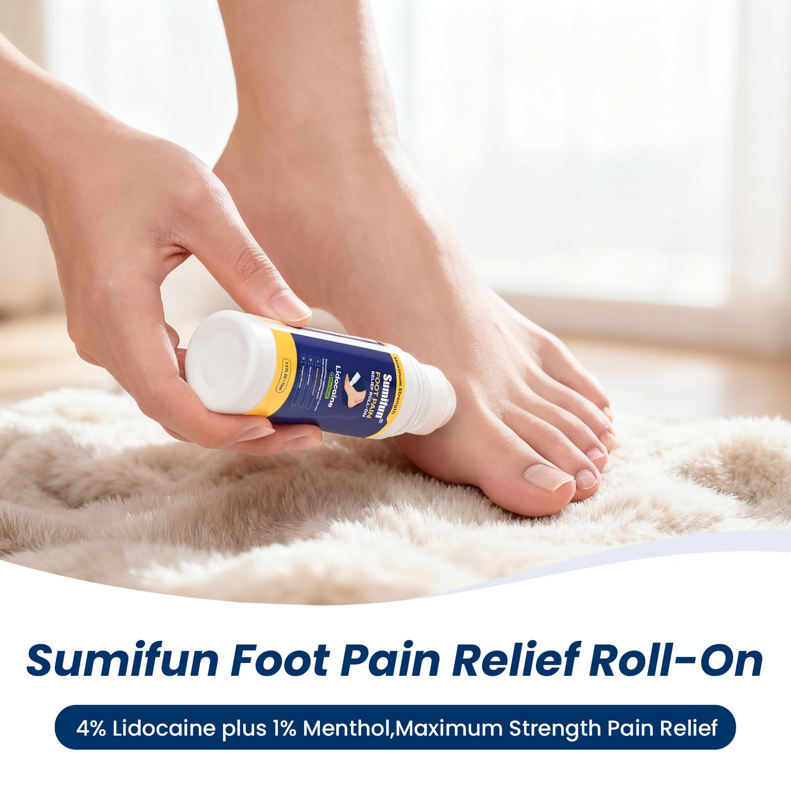 Sumifun Foot Pain Relief Lidocaine Roll-On - Maximum Strength OTC for Plantar Fasciitis & Heel Pain - Fast-Drying, Non-Greasy Formula, 2.5 Fl Oz SumifunBuy Supplements Australia