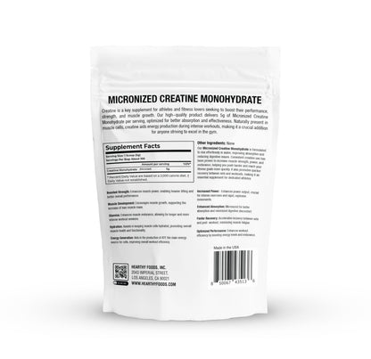 HEARTHY FOODS Creatine Monohydrate Micronized Powder 500G - 100 Servings, 5000mg Per Serving (5g) - for Men & Women Muscle Growth