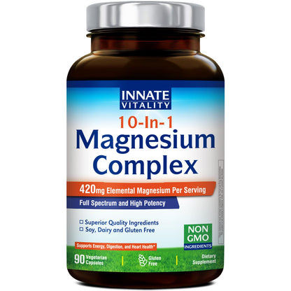 Innate Vitality 10-In-1 Magnesium Complex supplement bottle on a white background