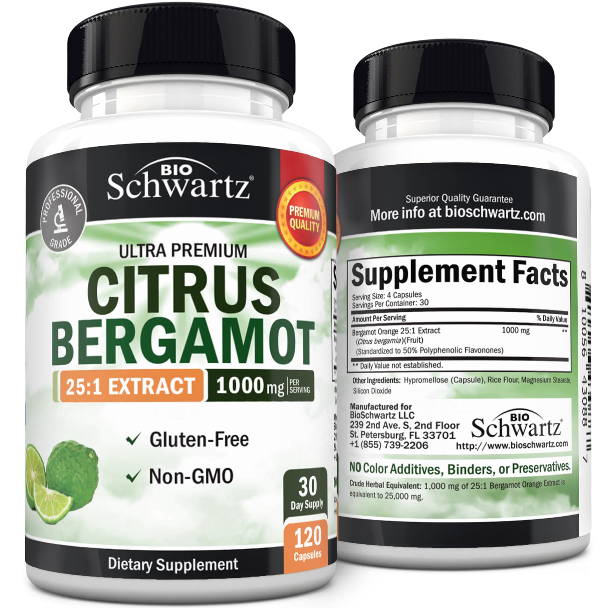 Citrus Bergamot 1000mg - Citrus Bergamot Supplement for Cholesterol and Heart Health - Ultra Concentrated from Fresh Fruit for Enhanced Absorption - Vegan, Non-GMO, Gluten-Free - 120 Mini Capsules BioSchwartzBuy Supplements Australia