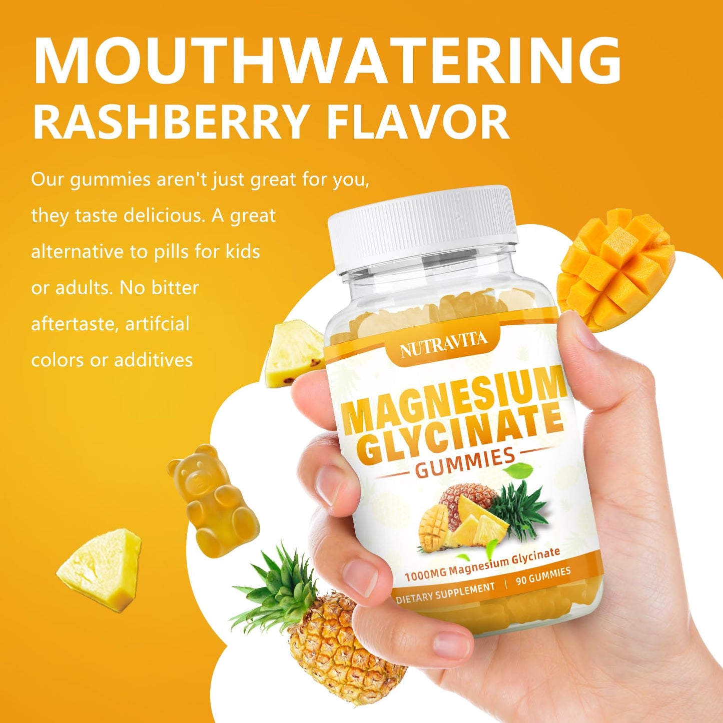 Magnesium Glycinate Gummies 1000mg with Magnesium L-Threonate,Chelated Magnesium Potassium Complex Supplement with VitD, B6, CoQ10, Calcium,Supports for Memory, Calm,