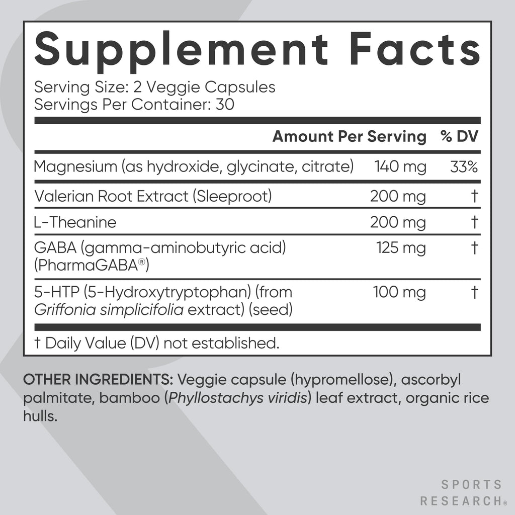 Sports Research® Sleep Complex- Melatonin-Free Vegan Capsules - with Valerian Root, GABA, L-Theanine, Magnesium & 5-HTP - 30 Servings Sports Research buy supplements Au