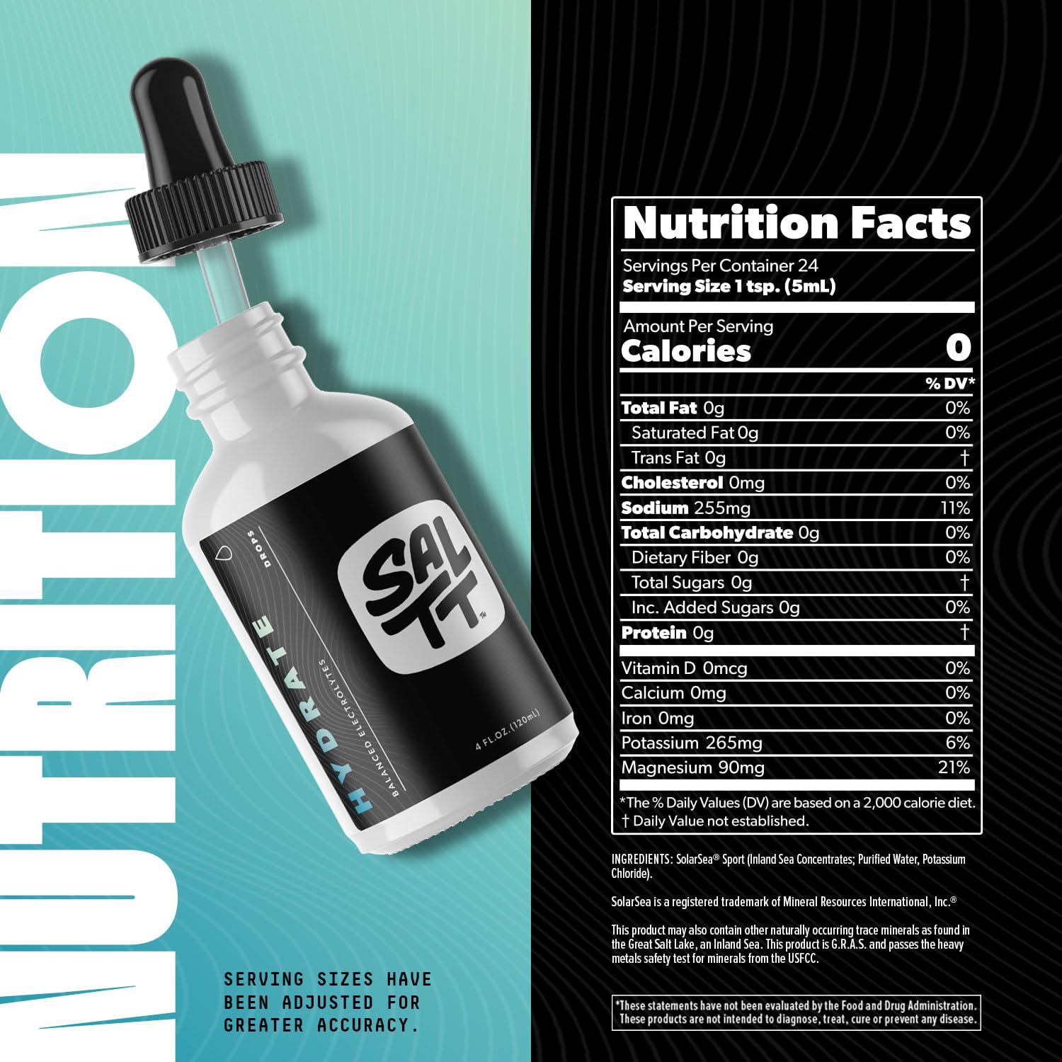 SALTT - Hydrate (4 oz) - Electrolytes Drops - Energy Boost - Sodium, Potassium, Magnesium, Zinc, Copper - Unflavored - Ultra Low Carb - Zero Sugar, Vegan,