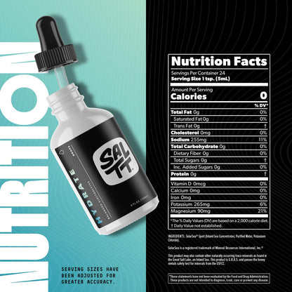 SALTT - Hydrate (4 oz) - Electrolytes Drops - Energy Boost - Sodium, Potassium, Magnesium, Zinc, Copper - Unflavored - Ultra Low Carb - Zero Sugar, Vegan,