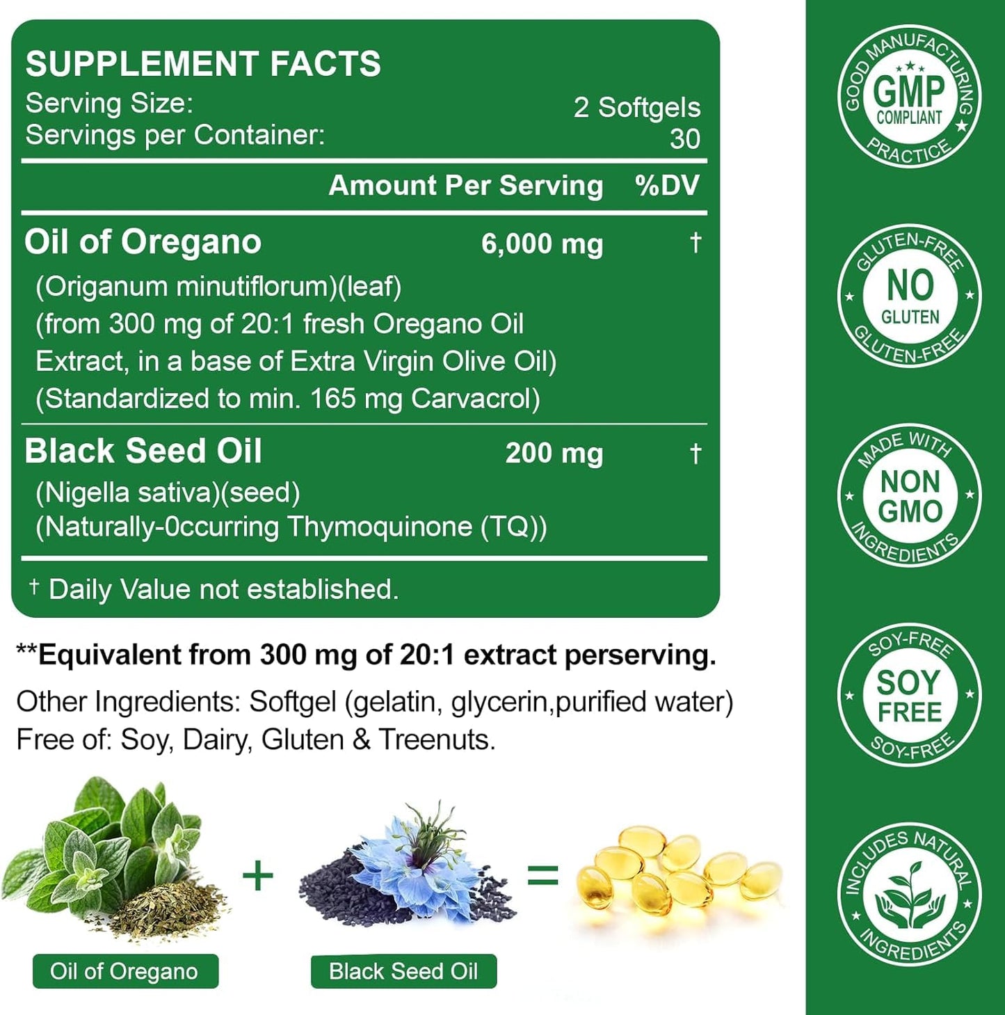 Nature's live Oil of Oregano with Black Seed Oil, 2 in 1 Oregano Supplement for Immune Health, Retains High Concentrated Carvacrol & Thymoquinone