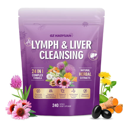 Lymphatic Drainage Supplement, Liver Cleanse Detox & Repair, 24-in-1 Herbal Blend with Echinacea, Dandelion, Burdock, Bromelain, Calendula, Turmeric - Lymph System Support, Less Bloating, 240 Softgels GZ HAOYUAN buy supplements Au