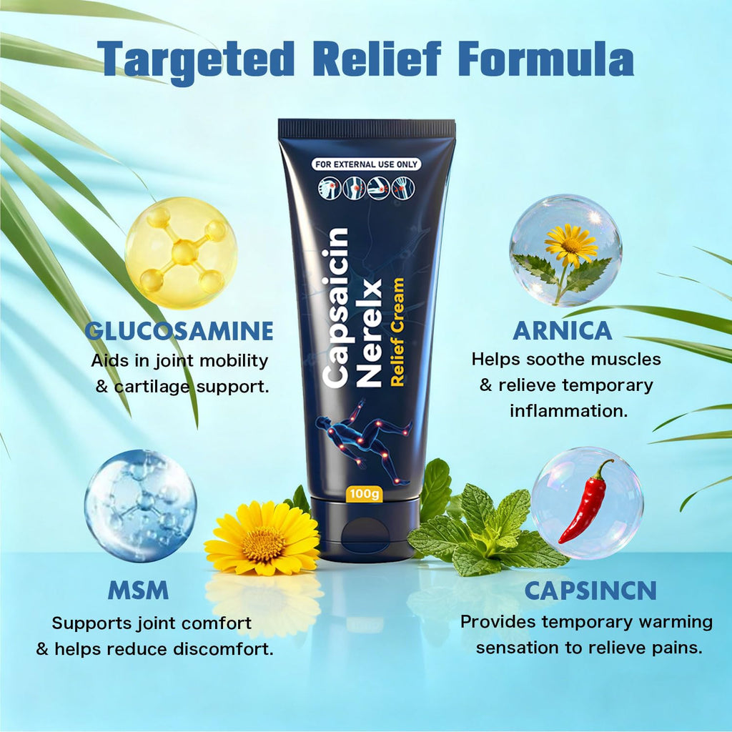 Capsaicin Nerex Relief Cream with Arnica, Menthol, MSM and Glucosamine for Body Joint Areas, Feet, Hands, Legs, Muscles, Joints, and Waist, 100g (2PACKS) bigyuanBuy Supplements Australia