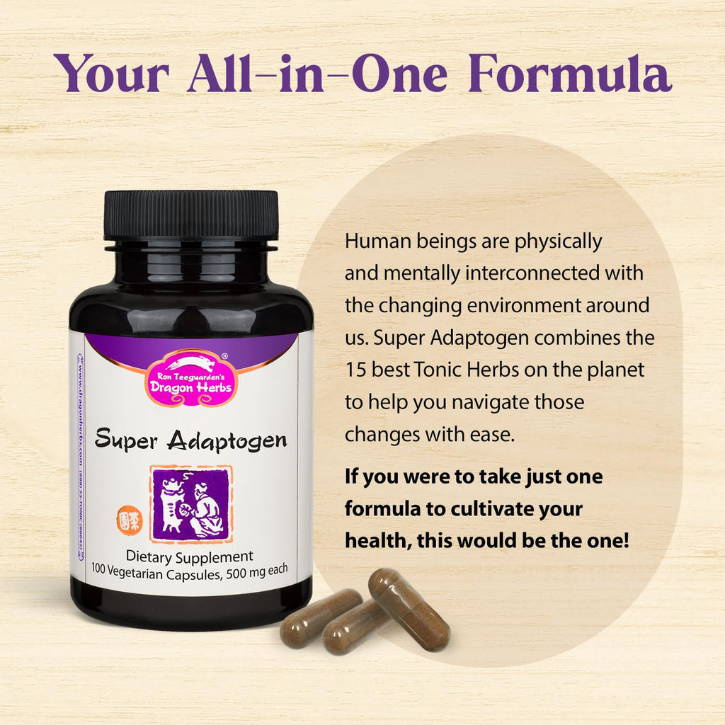 Dragon Herbs Super Adaptogen | All Natural Supplement to Support Well-Being, Mood, Immune Function, Strong Adaptive Response | All Natural Ingredients, Non-GMO (100 Capsules, 500 mg Per Capsule)” Dragon HerbsBuy Supplements Australia