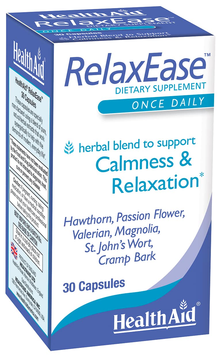 Box of Health Aid RelaxEase dietary supplement with blue and white design