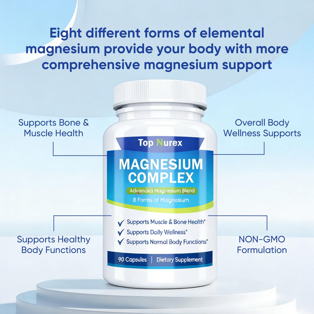 Top Nurex Magnesium Complex 1000 mg, 8-Source Magnesium Blend with Glycinate, Citrate, Malate & Taurate, Vegan Non-GMO Formula, 90 Capsules Kunnozz buy supplements Au