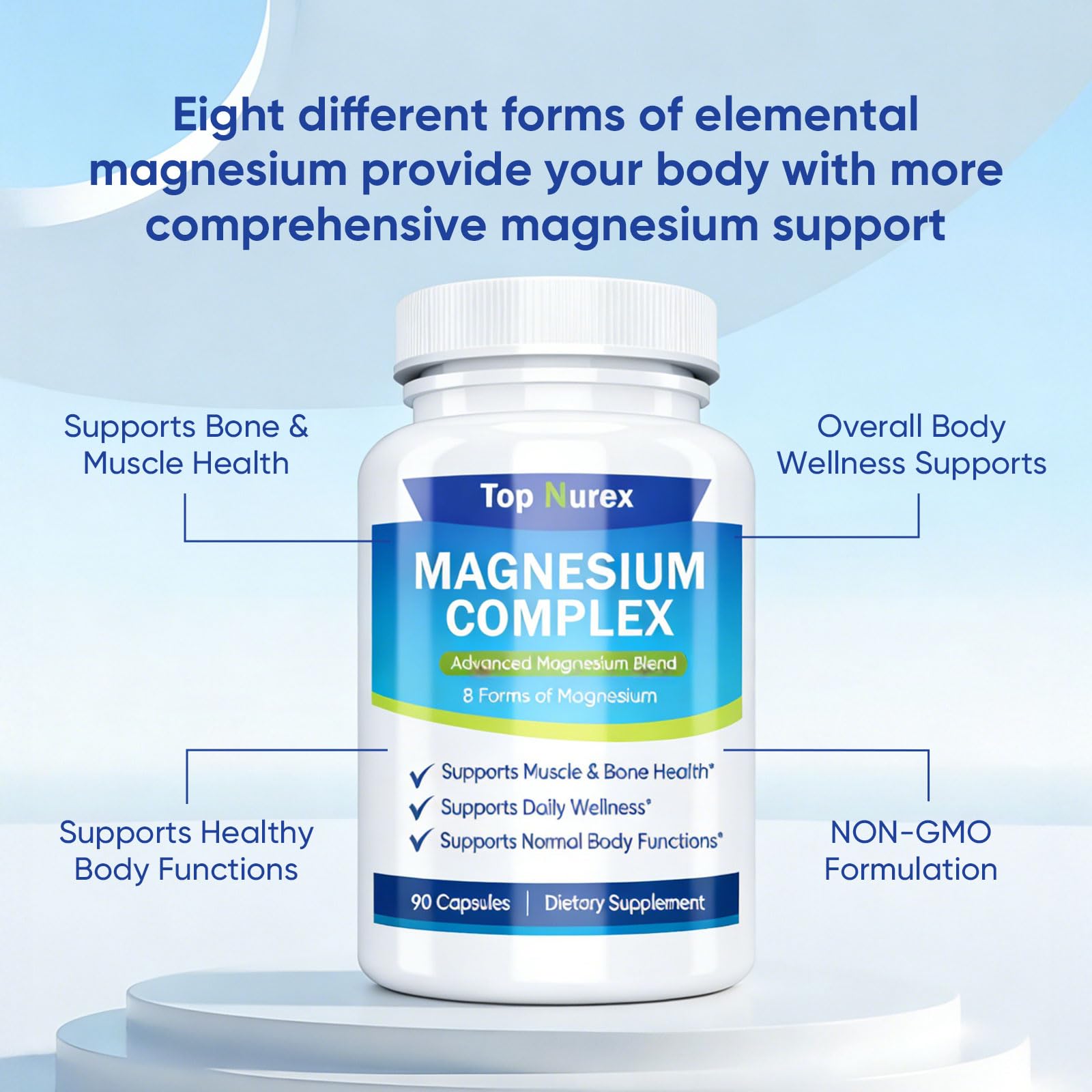 Top Nurex Magnesium Complex 1000 mg, 8-Source Magnesium Blend with Glycinate, Citrate, Malate & Taurate, Vegan Non-GMO Formula, 90 Capsules Kunnozz buy supplements Au